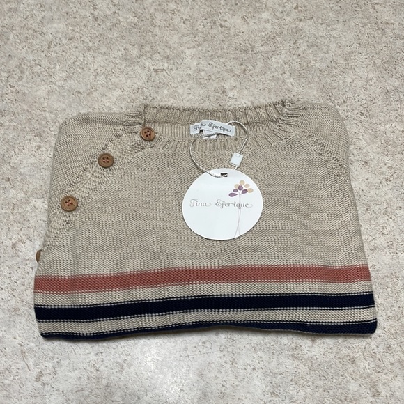 BNWT FINA EJERIQUE COTTON & LINEN SIDE BUTTON STRIPE CREWNECK SWEATER - Picture 8 of 8